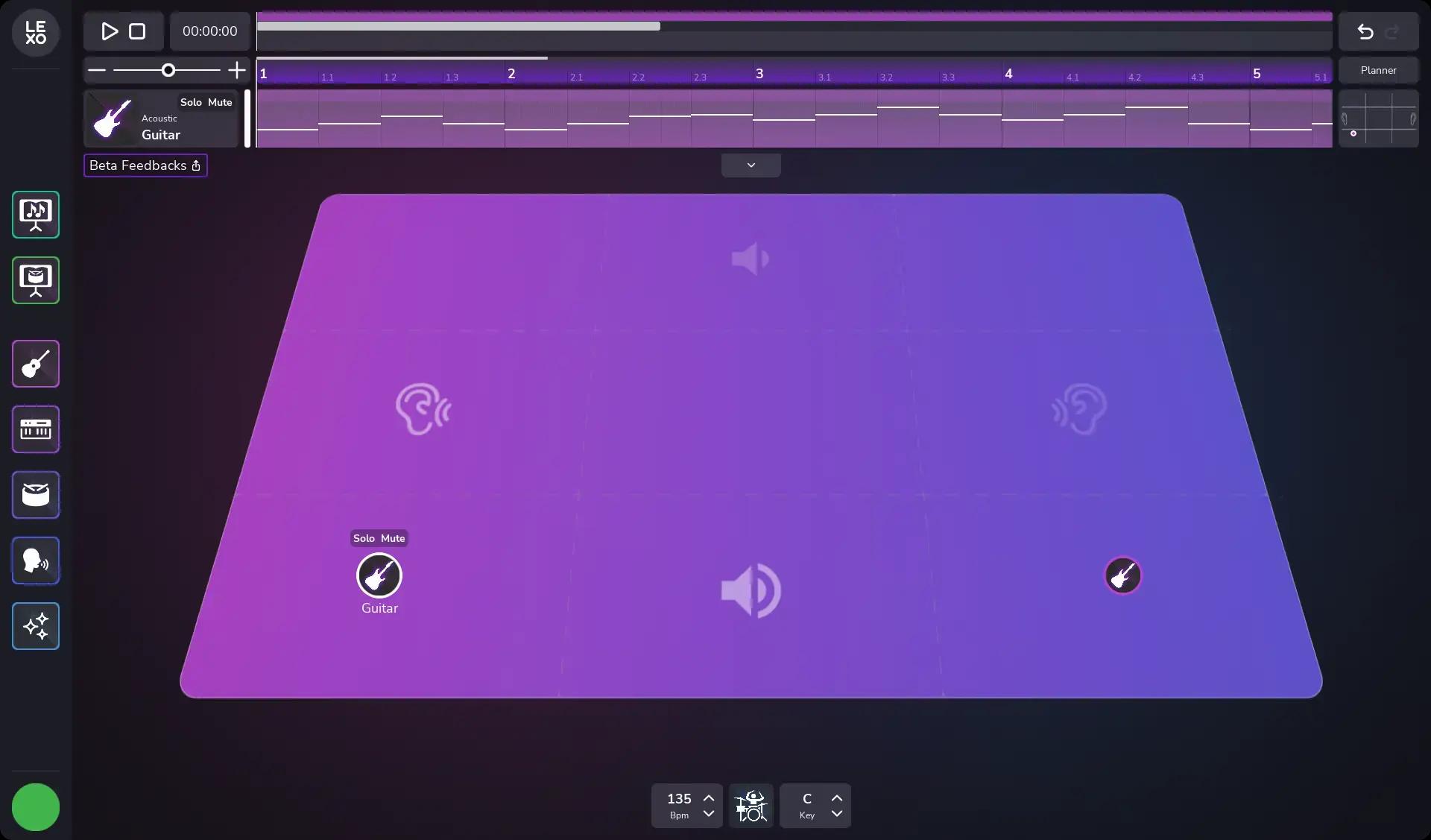 Capture d'écran floutée de Lexo Studio, logiciel de création musicale pour débutants (DAW)